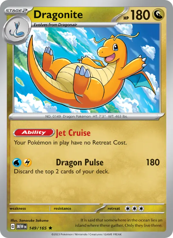 Dragonite Reverse Holo 149/165 151 Pokémon Card