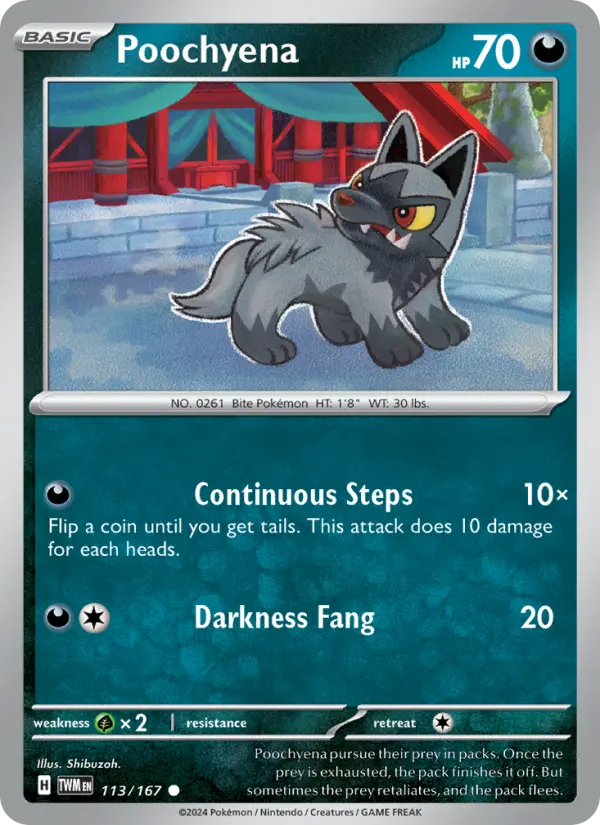 Poochyena Reverse Holo 113/167 Twilight Masquerade Pokémon Card