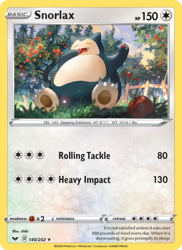 Snorlax Reverse Holo 140/202 Sword & Shield Pokémon Card