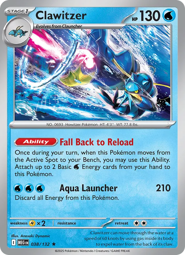 Clawitzer Holofoil 038/132 Mega Evolution Pokémon Card
