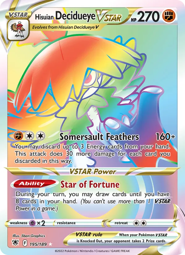 Hisuian Decidueye VSTAR Holo 195/189 Astral Radiance Pokémon Card