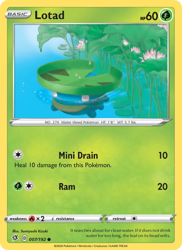 Lotad Reverse Holo 007/192 Rebel Clash Pokémon Card