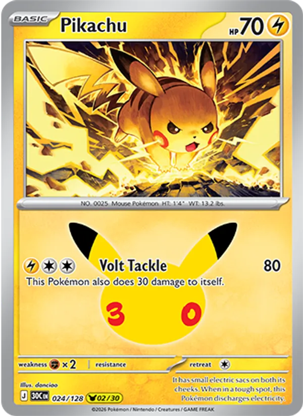 Pikachu Normal 024/128 30th Celebration Pokémon Card