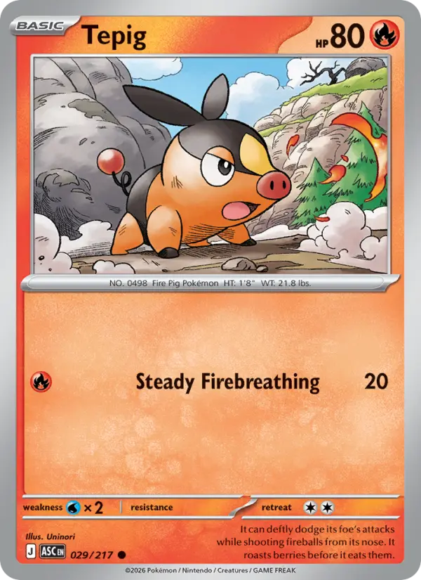 Tepig Reverse Holo 029/217 Ascended Heroes Pokémon Card