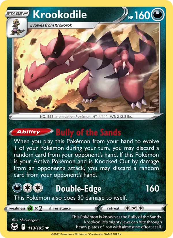 Krookodile Reverse Holo 113/195 Silver Tempest Pokémon Card