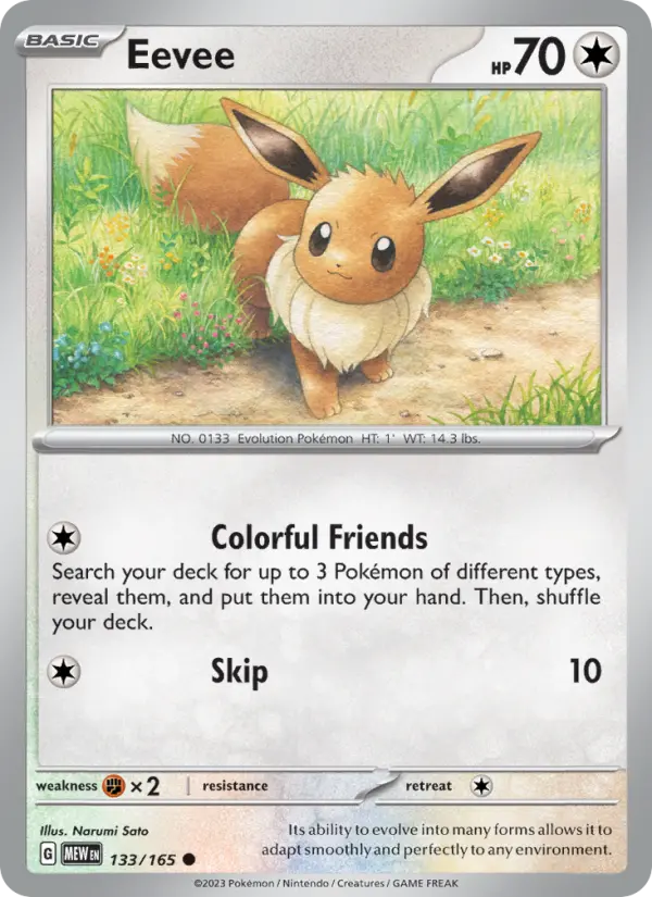 Eevee Reverse Holo 133/165 151 Pokémon Card
