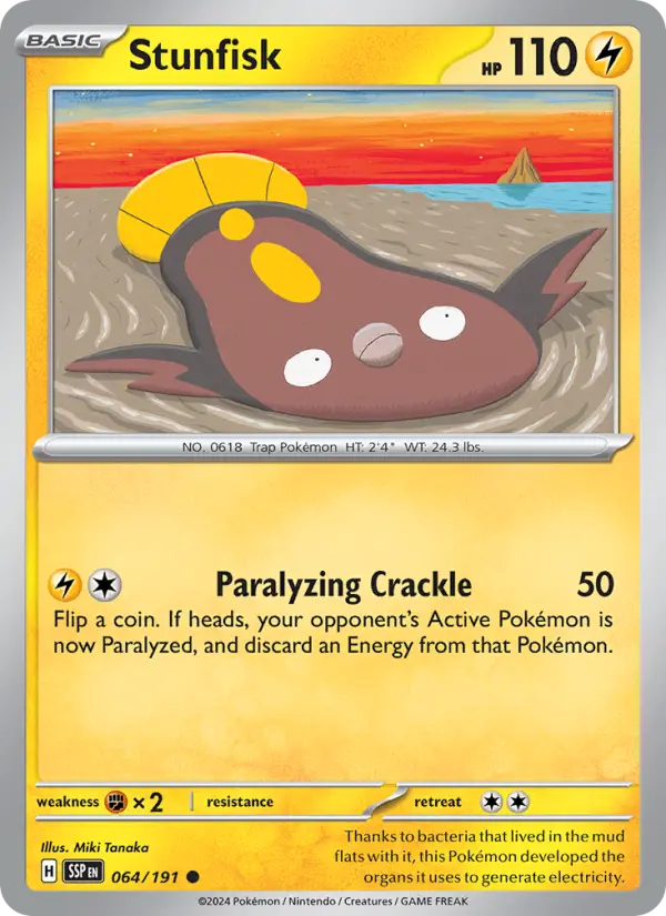 Stunfisk Reverse Holo 064/191 Surging Sparks Pokémon Card