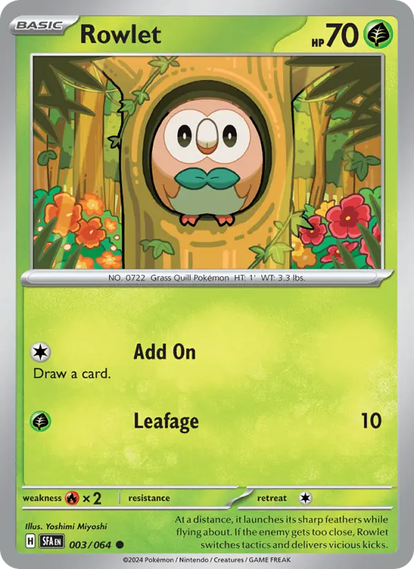 Rowlet Non-Foil 003/64 Shrouded Fable Pokémon Card