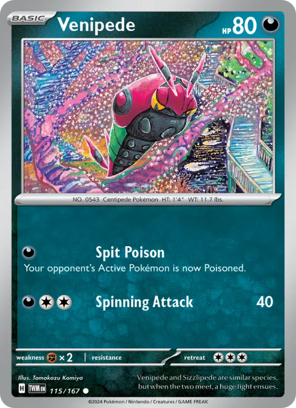 Venipede Reverse Holo 115/167 Twilight Masquerade Pokémon Card