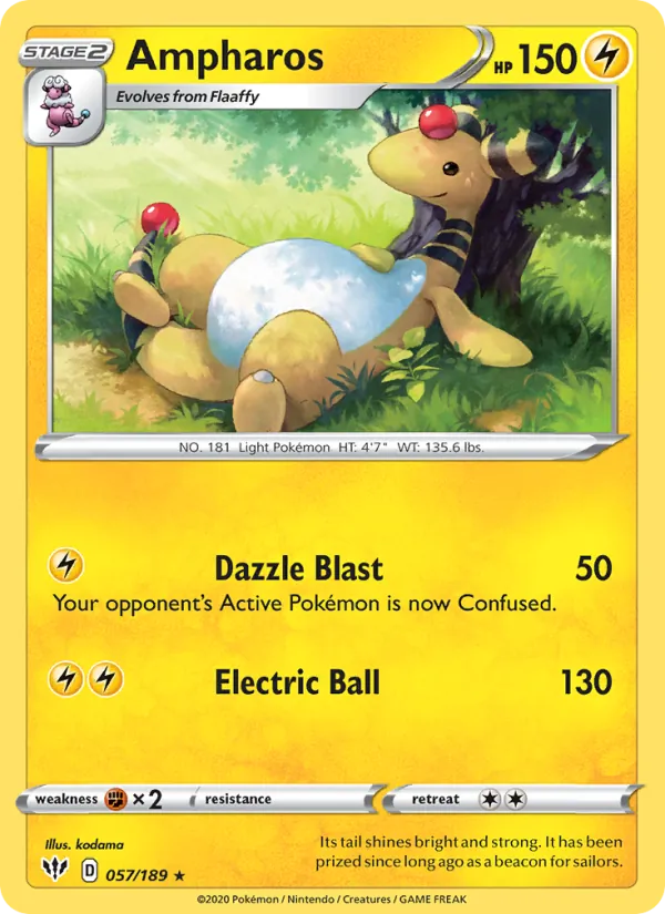 Ampharos Reverse Holo 057/189 Darkness Ablaze Pokémon Card