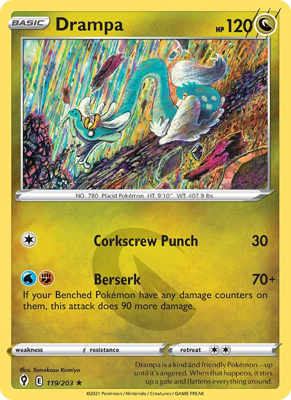 Drampa Reverse Holo 119/203 Evolving Skies Pokémon Card