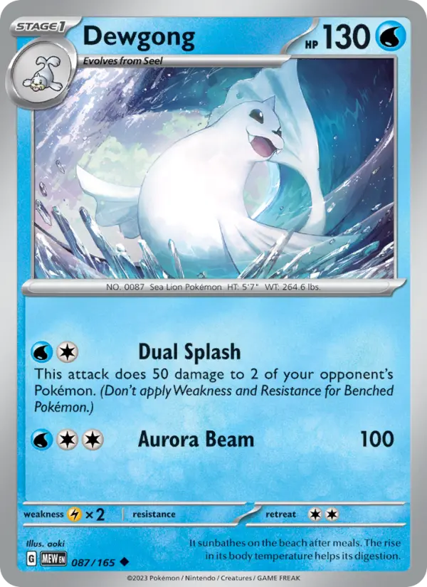 Dewgong Reverse Holo 087/165 151 Pokémon Card