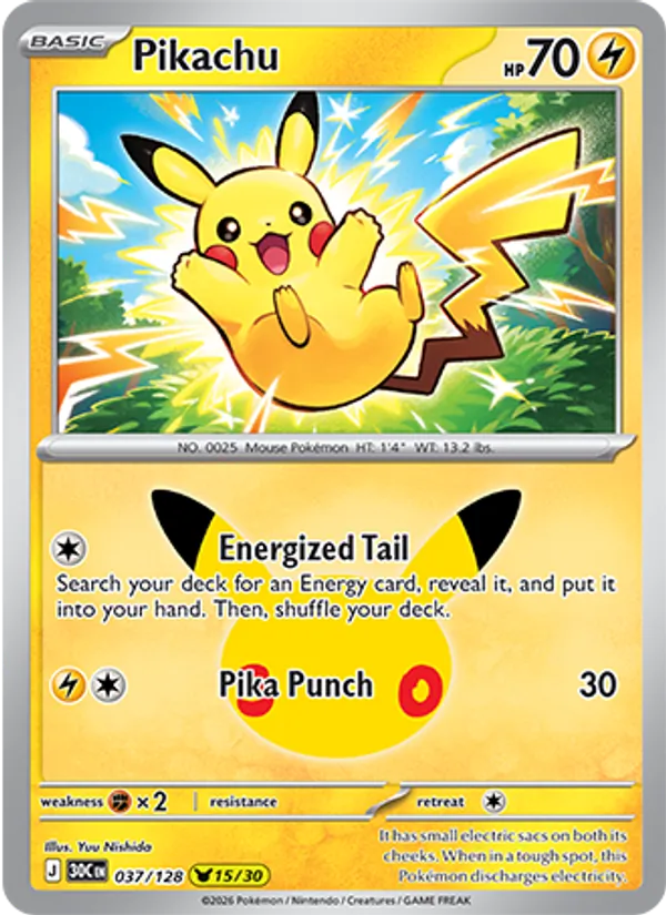 Pikachu Normal 037/128 30th Celebration Pokémon Card