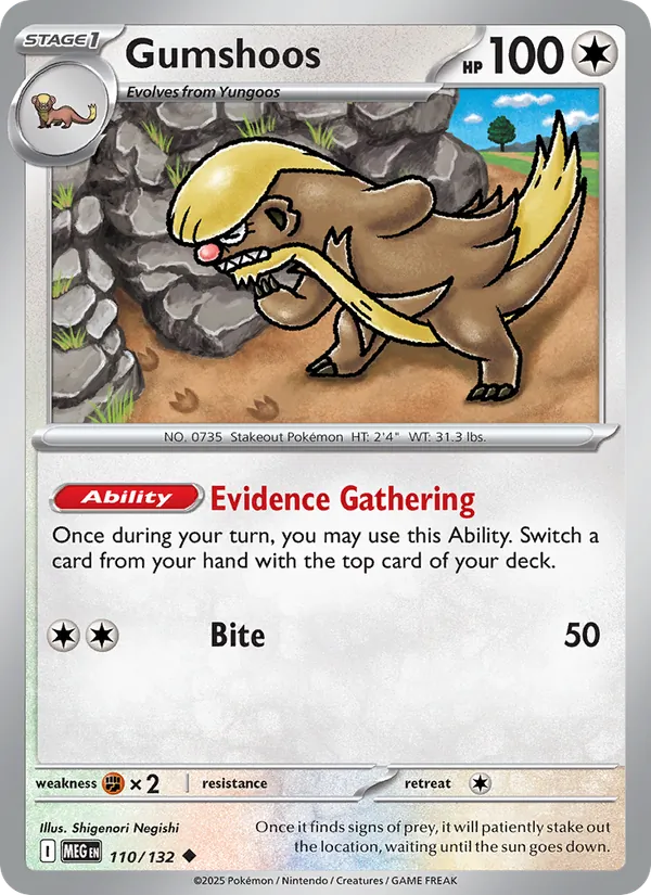 Gumshoos Non-Holo 110/132 Mega Evolution Pokémon Card