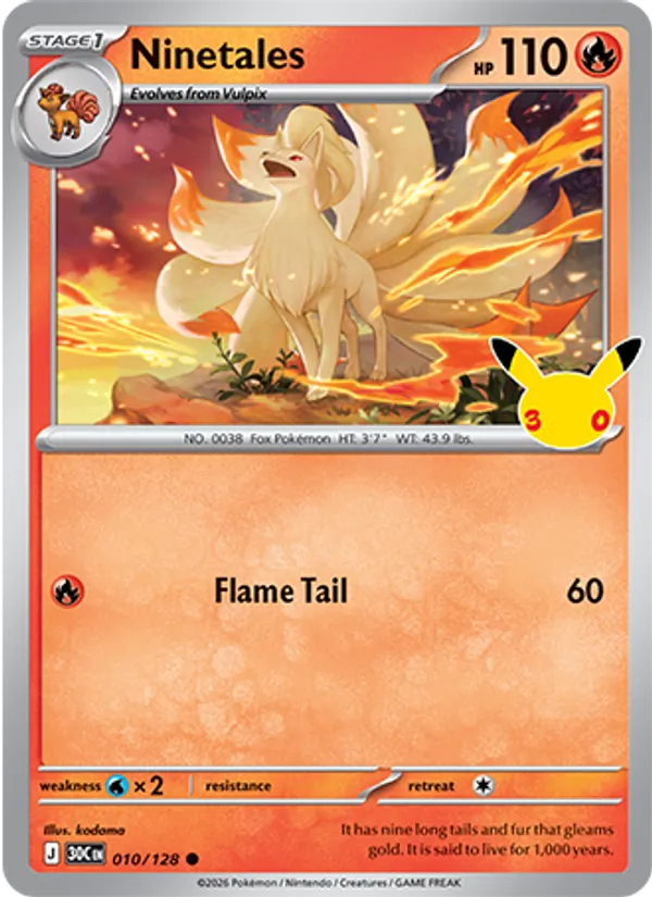Ninetales Normal 010/128 30th Celebration Pokémon Card
