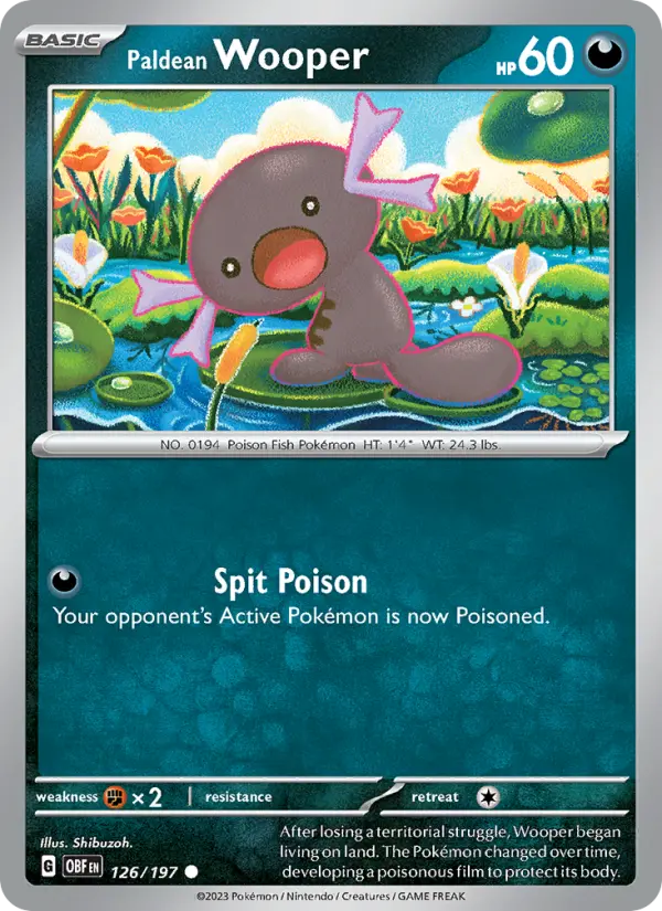 Paldean Wooper Reverse Holo 126/197 Obsidian Flames Pokémon Card
