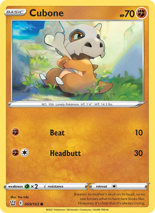 Cubone Reverse Holo 069/163 Battle Styles Pokémon Card