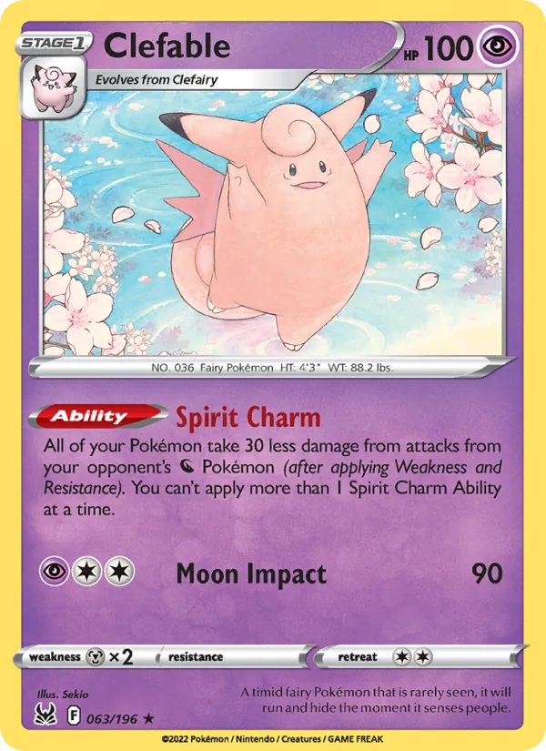 Clefable Reverse Holo 063/196 Lost Origin Pokémon Card