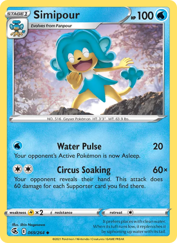 Simipour Reverse Holo 069/264 Fusion Strike Pokémon Card