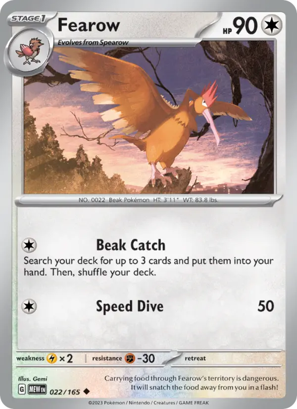 Fearow Reverse Holo 022/165 151 Pokémon Card