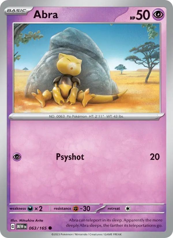 Abra Reverse Holo 063/165 151 Pokémon Card