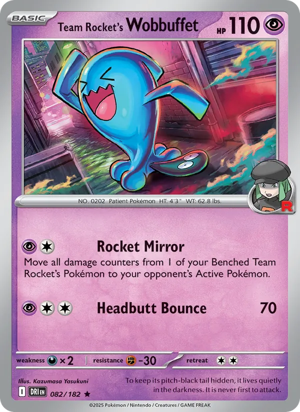 Team Rocket's Wobbuffet Holo 082/182 Destined Rivals Pokémon Card