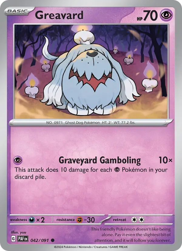 Greavard Reverse Holo 042/91 Paldean Fates Pokémon Card
