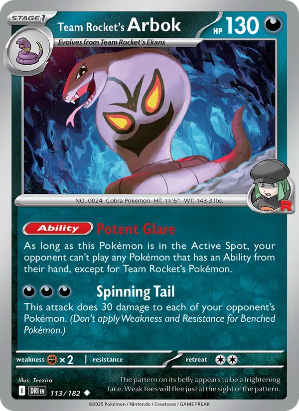 Team Rocket's Arbok Normal 113/182 Destined Rivals Pokémon Card