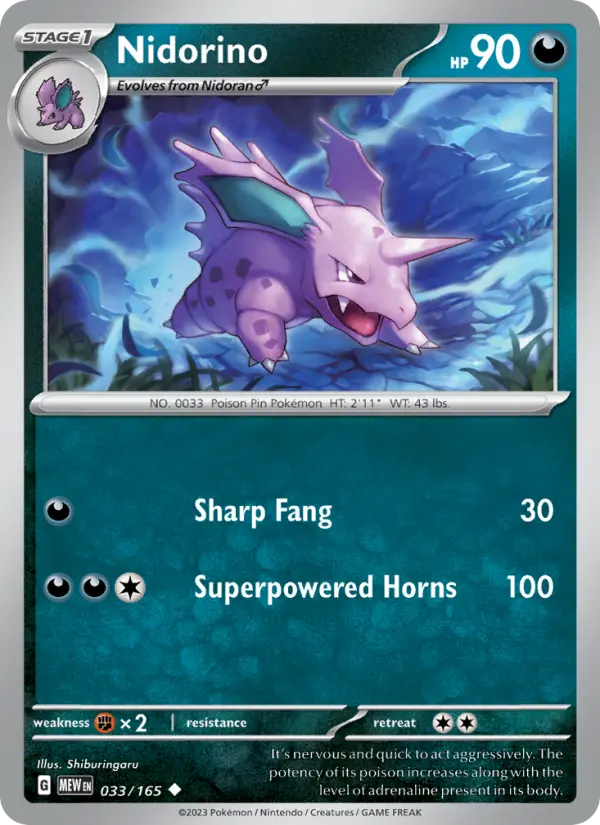 Nidorino Reverse Holo 033/165 151 Pokémon Card