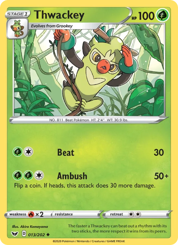 Thwackey Reverse Holo 013/202 Sword & Shield Pokémon Card