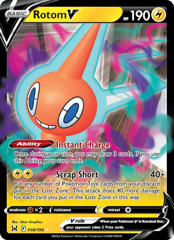 Rotom V Holo 058/196 Lost Origin Pokémon Card