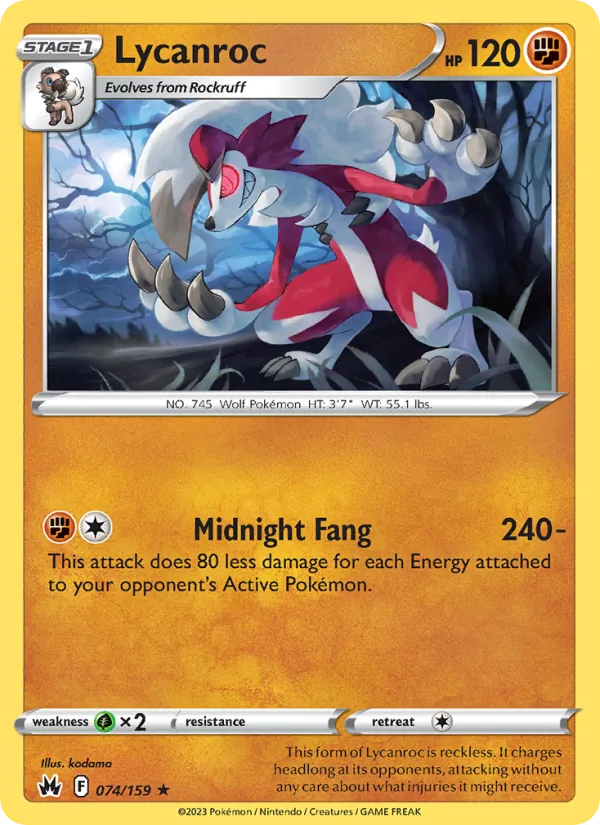 Lycanroc Reverse Holo 074/159 Crown Zenith Pokémon Card