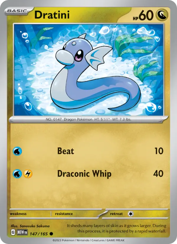Dratini Reverse Holo 147/165 151 Pokémon Card
