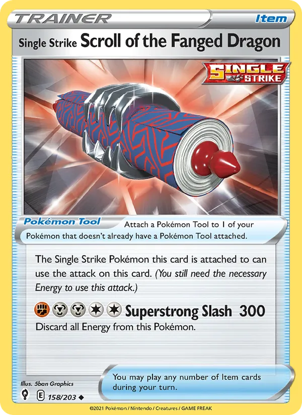 Single Strike Scroll of the Fanged Dragon Reverse Holo 158/203 Evolving Skies Pokémon Card