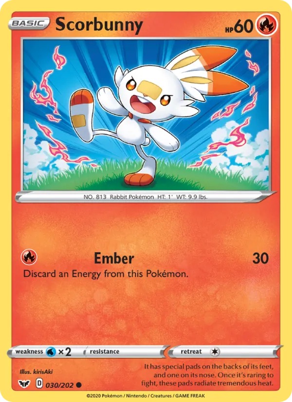 Scorbunny Reverse Holo 030/202 Sword & Shield Pokémon Card