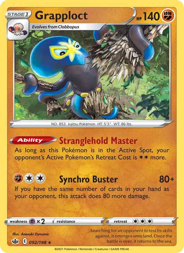 Grapploct Reverse Holo 092/198 Chilling Reign Pokémon Card