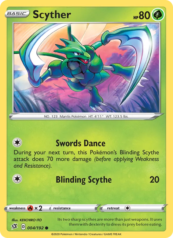 Scyther Reverse Holo 004/192 Rebel Clash Pokémon Card