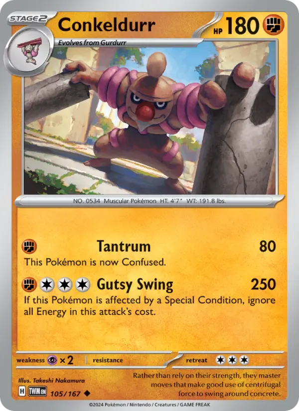 Conkeldurr Reverse Holo 105/167 Twilight Masquerade Pokémon Card