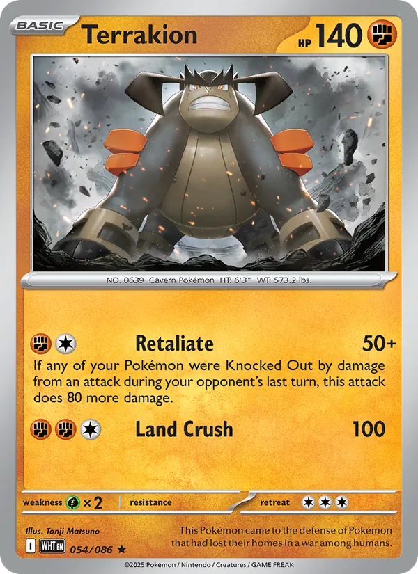 Terrakion Holo 054/86 White Flare Pokémon Card