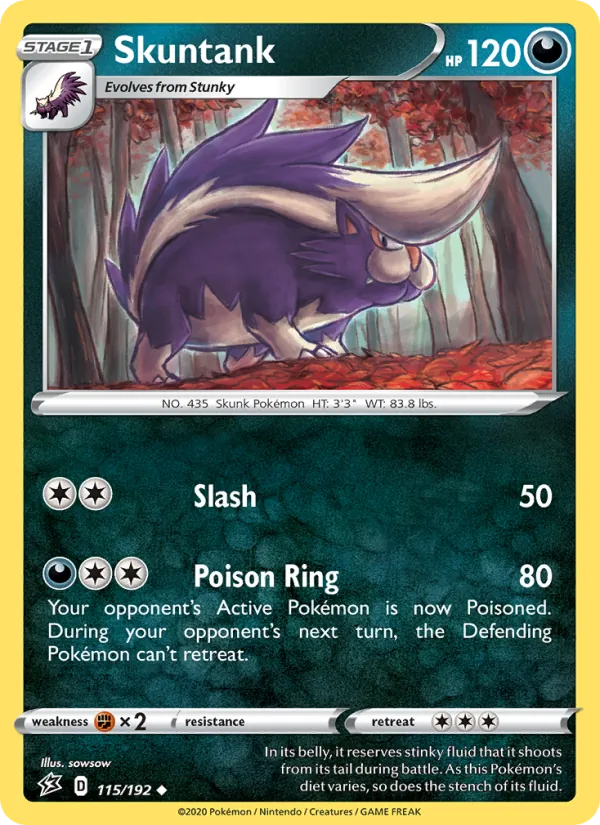 Skuntank Reverse Holo 115/192 Rebel Clash Pokémon Card