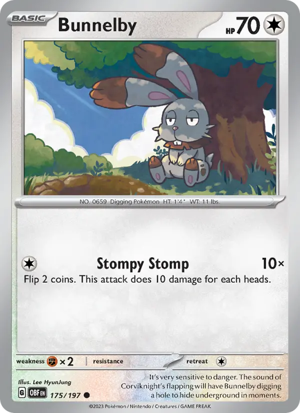 Bunnelby Reverse Holo 175/197 Obsidian Flames Pokémon Card