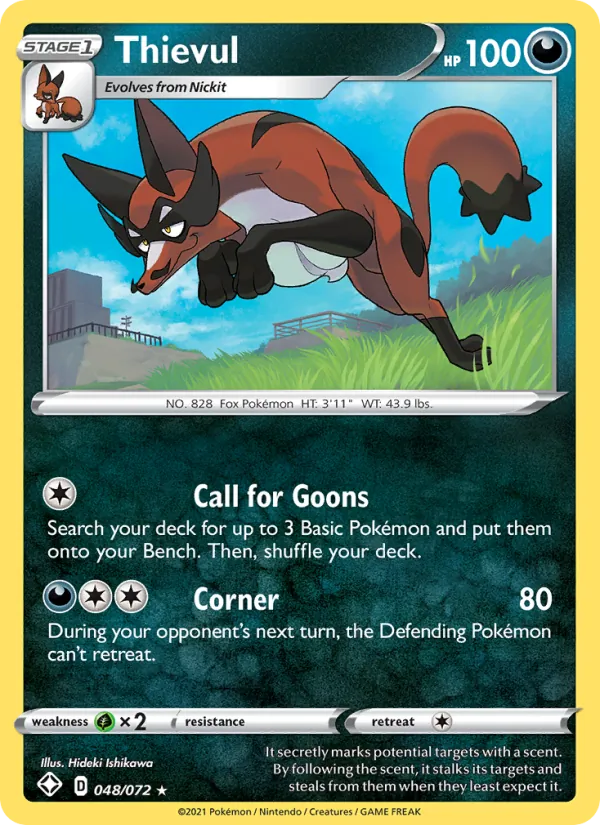 Thievul Reverse Holo 048/72 Shining Fates Pokémon Card