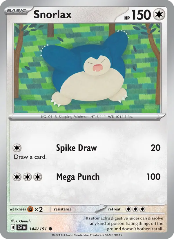 Snorlax Reverse Holo 144/191 Surging Sparks Pokémon Card