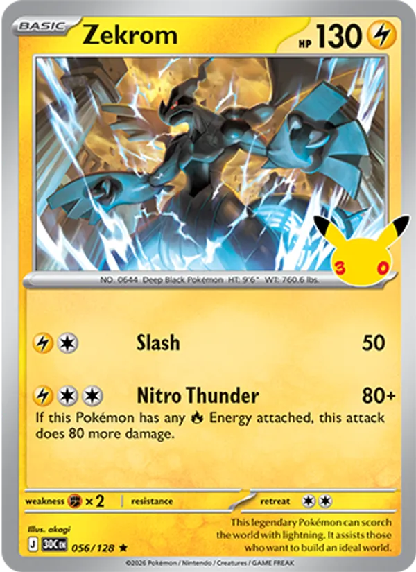 Zekrom Normal 056/128 30th Celebration Pokémon Card