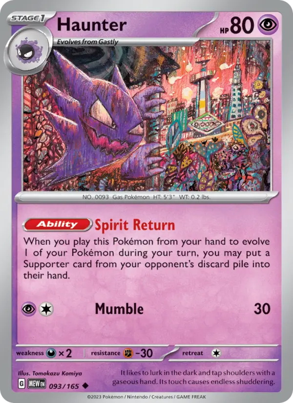 Haunter Reverse Holo 093/165 151 Pokémon Card