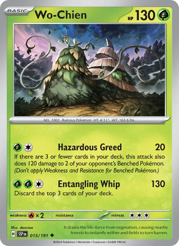 Wo-Chien Reverse Holo 015/191 Surging Sparks Pokémon Card