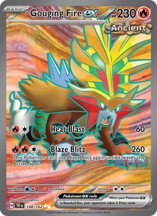 Gouging Fire ex Holo 188/162 Temporal Forces Pokémon Card
