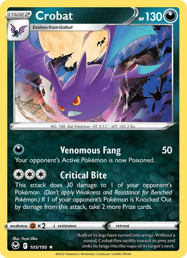 Crobat Reverse Holo 105/195 Silver Tempest Pokémon Card