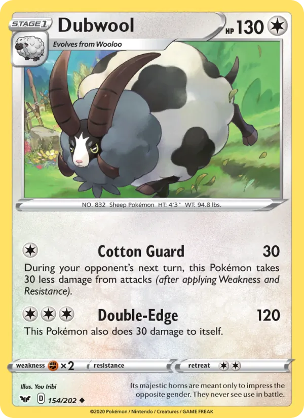 Dubwool Reverse Holo 154/202 Sword & Shield Pokémon Card