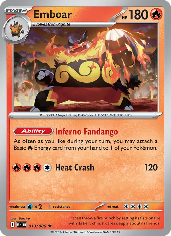 Emboar Holo 013/86 White Flare Pokémon Card